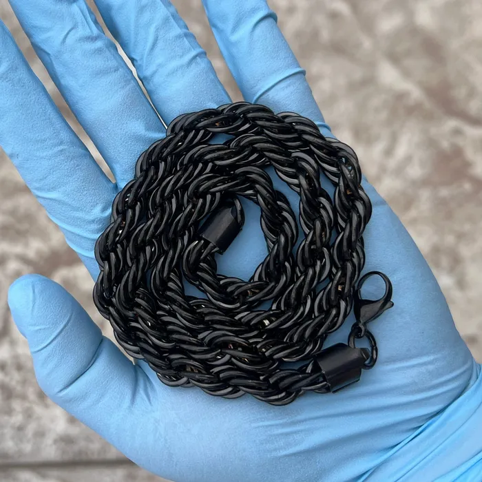 316L Stainless Steel Black Rope Chain Necklace 10mm 24 inch Bling Cartel Necklaces 316L Stainless Steel Black Rope Chain Necklace 10mm 24 inch Bling Cartel Necklaces