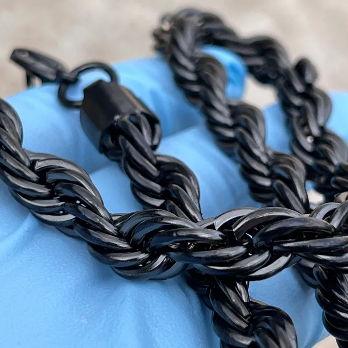 316L Stainless Steel Black Rope Chain Necklace 10mm 24 inch Bling Cartel Necklaces 316L Stainless Steel Black Rope Chain Necklace 10mm 24 inch Bling Cartel Necklaces