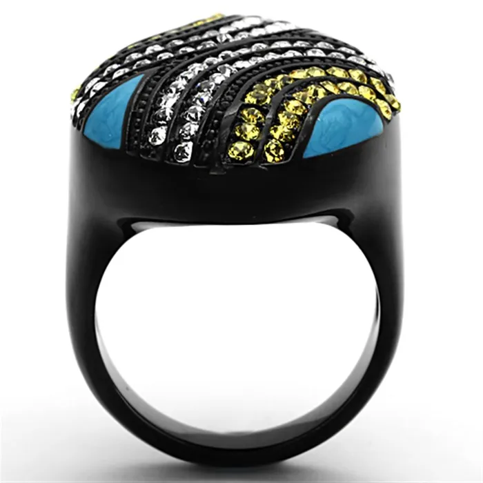 Alamode Rings TK1294 IP BlackIon Plating Stainless Steel Ring with Top Grade Crystal in Citrine Yellow