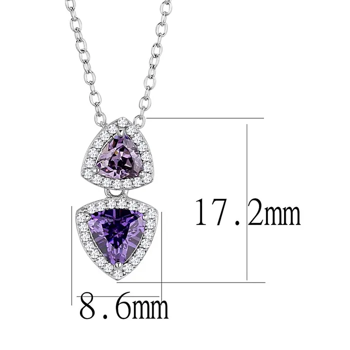 Alamode TS607 Rhodium 925 Sterling Silver Chain Pendant with AAA Grade CZ in Amethyst Necklaces