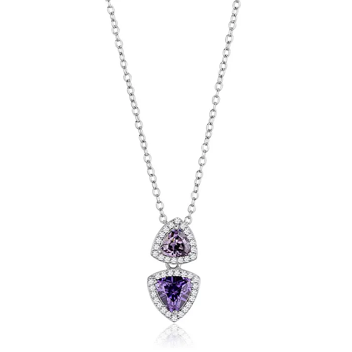 Alamode TS607 Rhodium 925 Sterling Silver Chain Pendant with AAA Grade CZ in Amethyst Necklaces