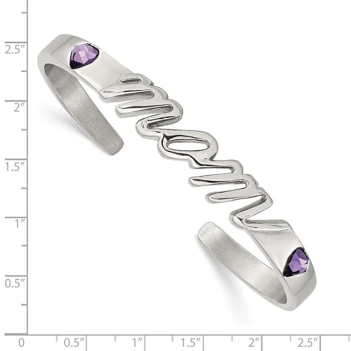 Chisel Bracelets Stainless Steel Polished CZ Mom Bangle Chisel Bracelets Stainless Steel Polished CZ Mom Bangle