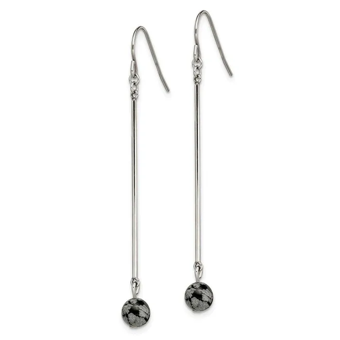 Chisel Earrings Stainless Steel Polished with Snowflake Stone Dangle Earrings Chisel Earrings Stainless Steel Polished with Snowflake Stone Dangle Earrings
