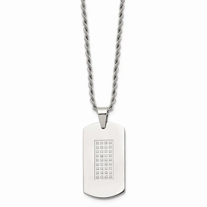 Chisel Necklaces Stainless Steel Polished CZs Dog Tag Necklace Chisel Necklaces Stainless Steel Polished CZs Dog Tag Necklace
