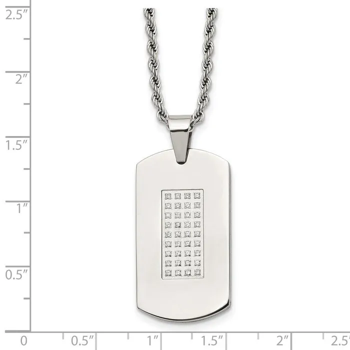 Chisel Necklaces Stainless Steel Polished CZs Dog Tag Necklace Chisel Necklaces Stainless Steel Polished CZs Dog Tag Necklace