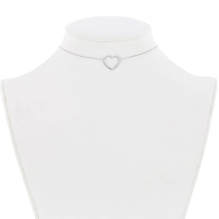 Classic Necklaces Sterling Silver Center Open Heart Choker Necklace