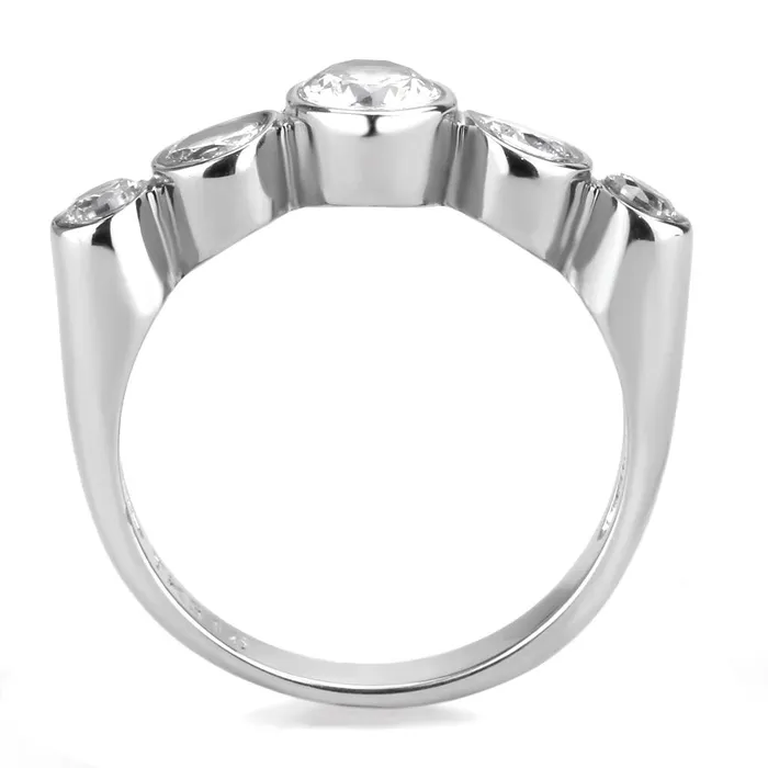 TK3697 High polished no plating Stainless Steel Ring with AAA Grade CZ in Clear Alamode Rings
