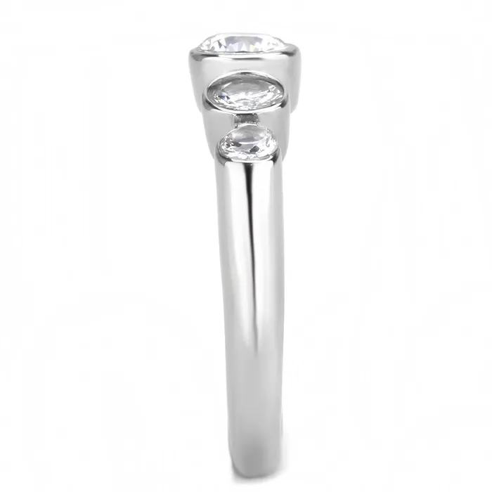 TK3697 High polished no plating Stainless Steel Ring with AAA Grade CZ in Clear Alamode Rings