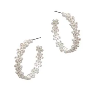 Earrings Textured Metal Flower Hoop Earrings White Prep Obsessed ESS