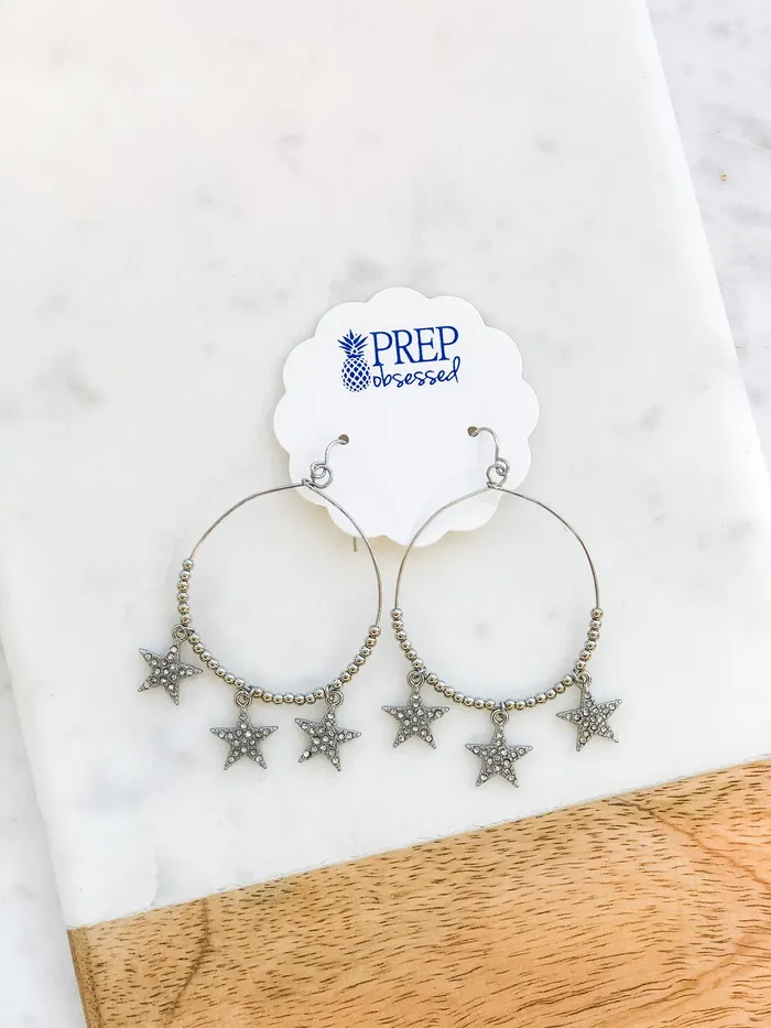 Erin Crystal Star Drop Earrings Silver Prep Obsessed PBE Earrings