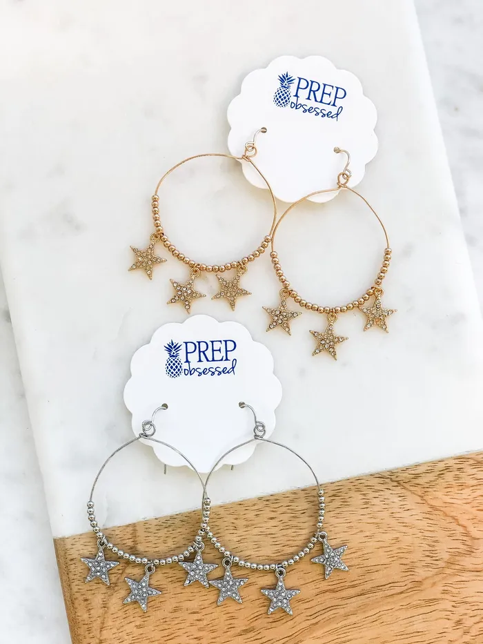 Erin Crystal Star Drop Earrings Silver Prep Obsessed PBE Earrings