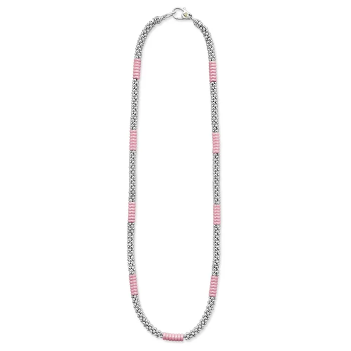 LAGOS Necklaces Pink Caviar Pink Silver Station Ceramic Beaded Necklace 5mm