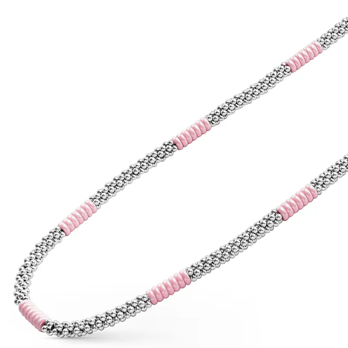 LAGOS Necklaces Pink Caviar Pink Silver Station Ceramic Beaded Necklace 5mm