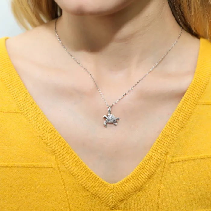 Turtle CZ Pendant Necklace in Sterling Silver BERRICLE Necklaces