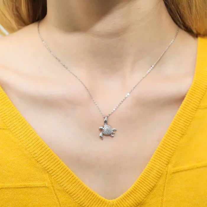Turtle CZ Pendant Necklace in Sterling Silver BERRICLE Necklaces