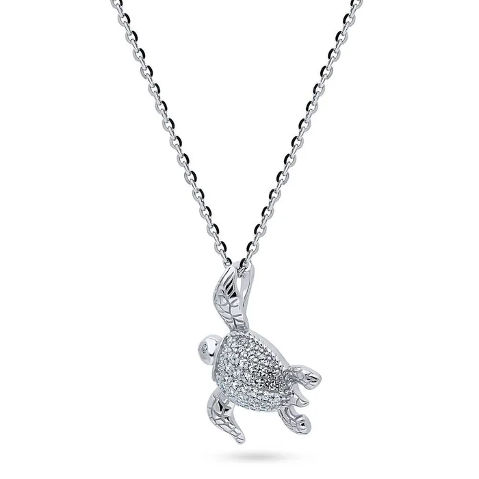 Turtle CZ Pendant Necklace in Sterling Silver BERRICLE Necklaces