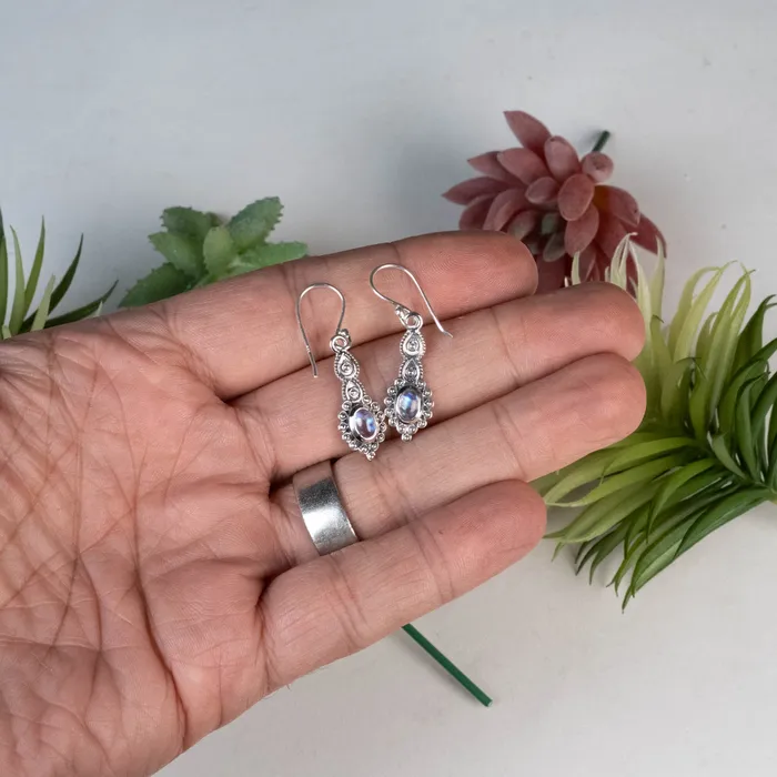 InnerVision Crystals Earrings Moonstone Dangle Earrings 6mm 925 Silver