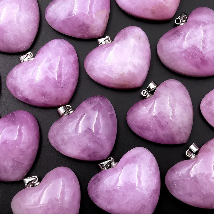 Intrinsic Trading AAA Natural Kunzite Pendant Puffy Heart Gemstone Focal Bead Necklaces