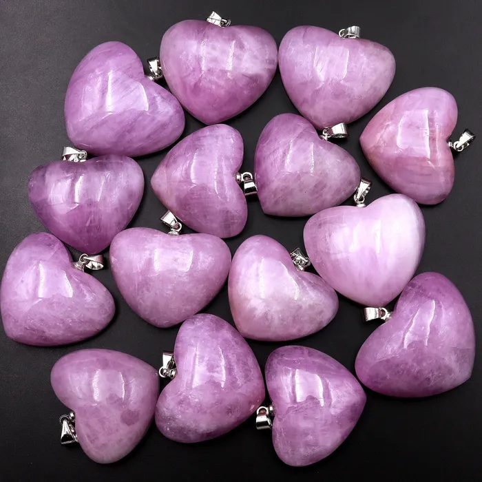 Intrinsic Trading AAA Natural Kunzite Pendant Puffy Heart Gemstone Focal Bead Necklaces