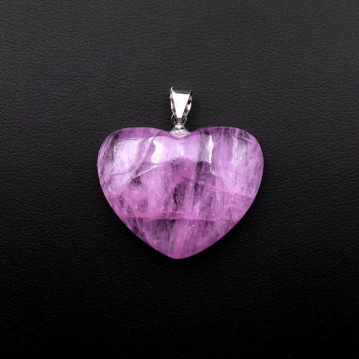 Intrinsic Trading AAA Natural Kunzite Pendant Puffy Heart Gemstone Focal Bead Necklaces