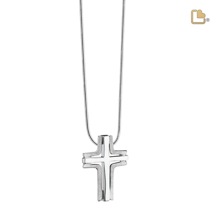 LoveUrns Treasure Rings Cross Elegant Two Tone Sterling Silver Cremation Pendant LoveUrns Treasure Rings Cross Elegant Two Tone Sterling Silver Cremation Pendant