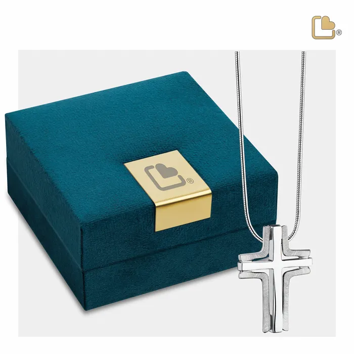 LoveUrns Treasure Rings Cross Elegant Two Tone Sterling Silver Cremation Pendant LoveUrns Treasure Rings Cross Elegant Two Tone Sterling Silver Cremation Pendant