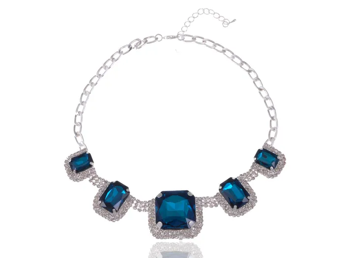 Alilang Necklaces Royal White Square Blue Bead Necklace