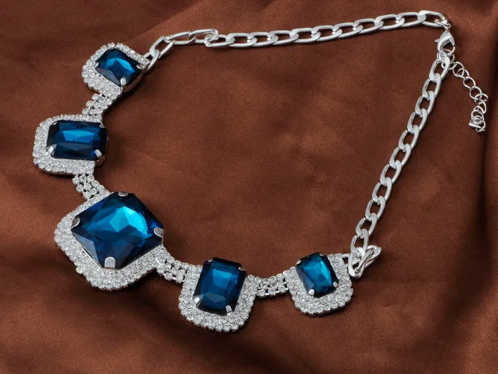 Alilang Necklaces Royal White Square Blue Bead Necklace Alilang Necklaces Royal White Square Blue Bead Necklace