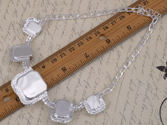 Alilang Necklaces Royal White Square Blue Bead Necklace Alilang Necklaces Royal White Square Blue Bead Necklace
