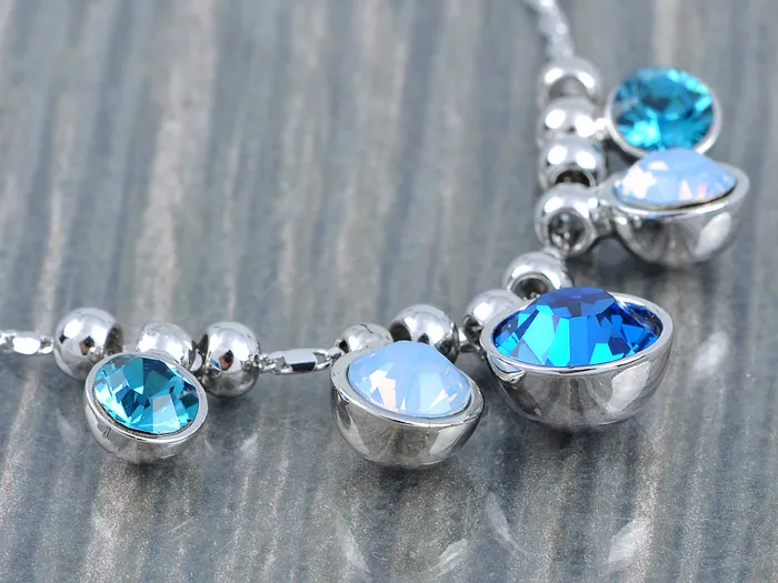 Alilang Necklaces Swarovski Crystal Silver Sapphire Aquamarine Round Bubble Necklace Alilang Necklaces Swarovski Crystal Silver Sapphire Aquamarine Round Bubble Necklace