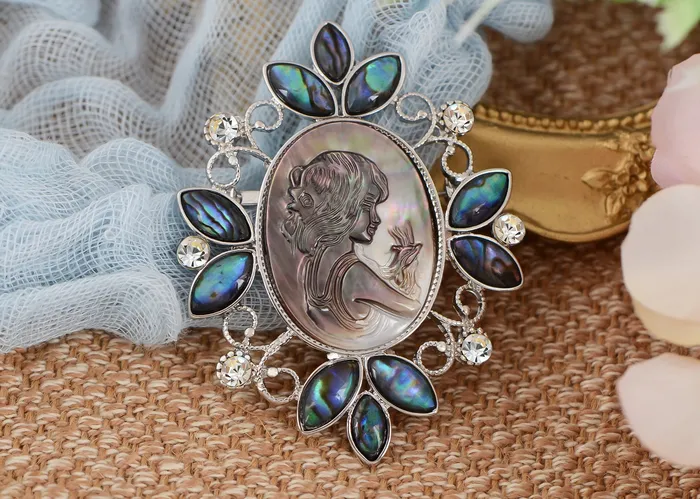 Alilang Vintage Inspired Abalone Shell Clear Crystal Rhinestone Lady Cameo Brooch Pin Maiden Flower Pendant Alilang Necklaces Alilang Vintage Inspired Abalone Shell Clear Crystal Rhinestone Lady Cameo Brooch Pin Maiden Flower Pendant Alilang Necklaces