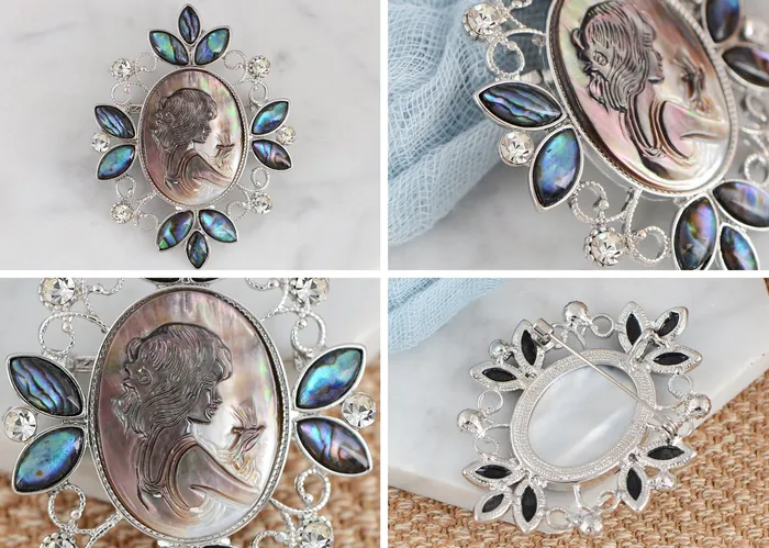 Alilang Vintage Inspired Abalone Shell Clear Crystal Rhinestone Lady Cameo Brooch Pin Maiden Flower Pendant Alilang Necklaces Alilang Vintage Inspired Abalone Shell Clear Crystal Rhinestone Lady Cameo Brooch Pin Maiden Flower Pendant Alilang Necklaces