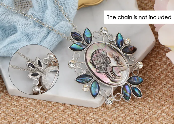 Alilang Vintage Inspired Abalone Shell Clear Crystal Rhinestone Lady Cameo Brooch Pin Maiden Flower Pendant Alilang Necklaces Alilang Vintage Inspired Abalone Shell Clear Crystal Rhinestone Lady Cameo Brooch Pin Maiden Flower Pendant Alilang Necklaces