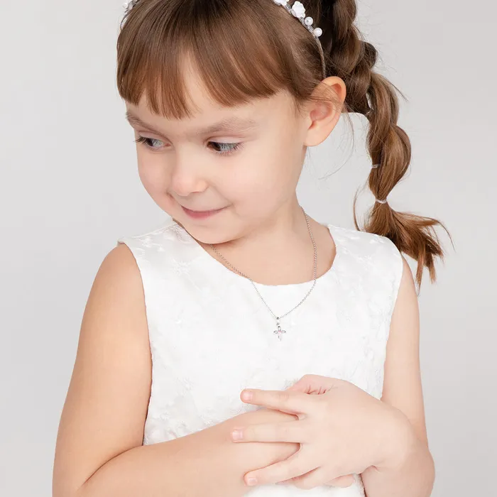 Baby Pendants Necklaces Necklaces Tiny Open CZ Cross 11mm ToddlerKidsGirls Necklace Religious Sterling Silver