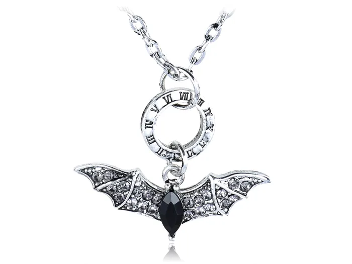 Black Flying Bat Pendant Necklace With Roman Numeral Engravings Alilang Necklaces