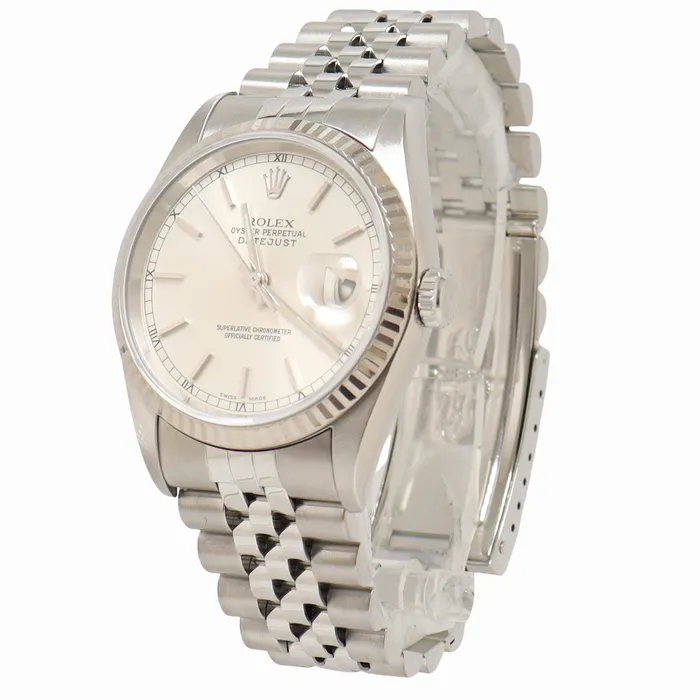 Bracelets Happy Jewelers Rolex Datejust Stainless Steel 36mm Silver Stick Dial Watch Reference 16234