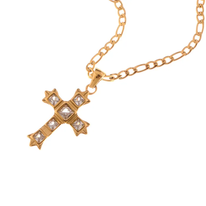 Gold Tone Cross Pendant Necklace with Green Gemstone Accents Refined by AnnaKaci Necklaces Gold Tone Cross Pendant Necklace with Green Gemstone Accents Refined by AnnaKaci Necklaces
