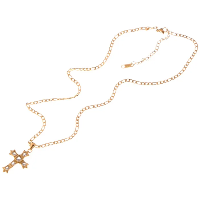 Gold Tone Cross Pendant Necklace with Green Gemstone Accents Refined by AnnaKaci Necklaces Gold Tone Cross Pendant Necklace with Green Gemstone Accents Refined by AnnaKaci Necklaces
