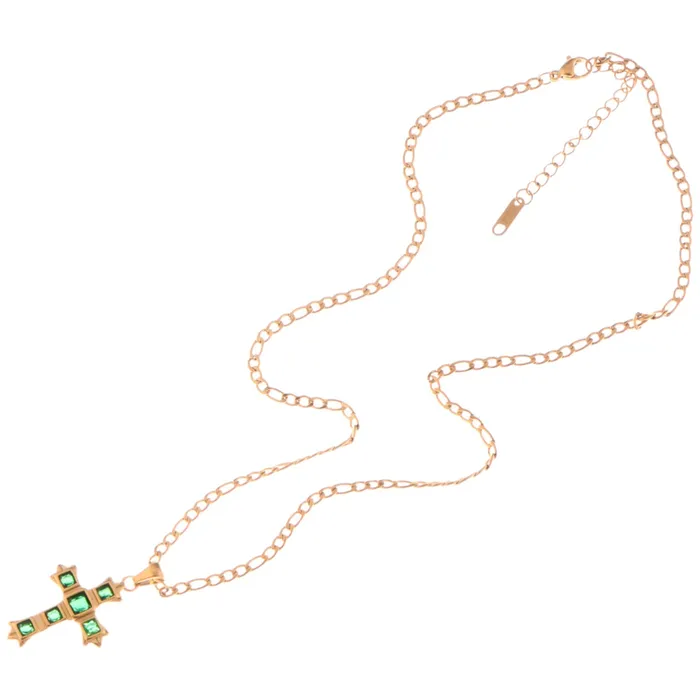 Gold Tone Cross Pendant Necklace with Green Gemstone Accents Refined by AnnaKaci Necklaces Gold Tone Cross Pendant Necklace with Green Gemstone Accents Refined by AnnaKaci Necklaces