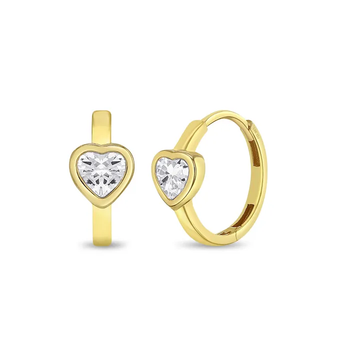 Kids Hoop Earrings Earrings 14k Gold Sparkling Heart Kids Childrens Girls Earrings Hoop