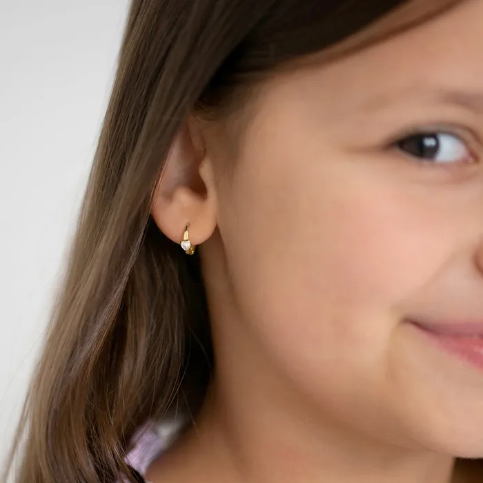 Kids Hoop Earrings Earrings 14k Gold Sparkling Heart Kids Childrens Girls Earrings Hoop
