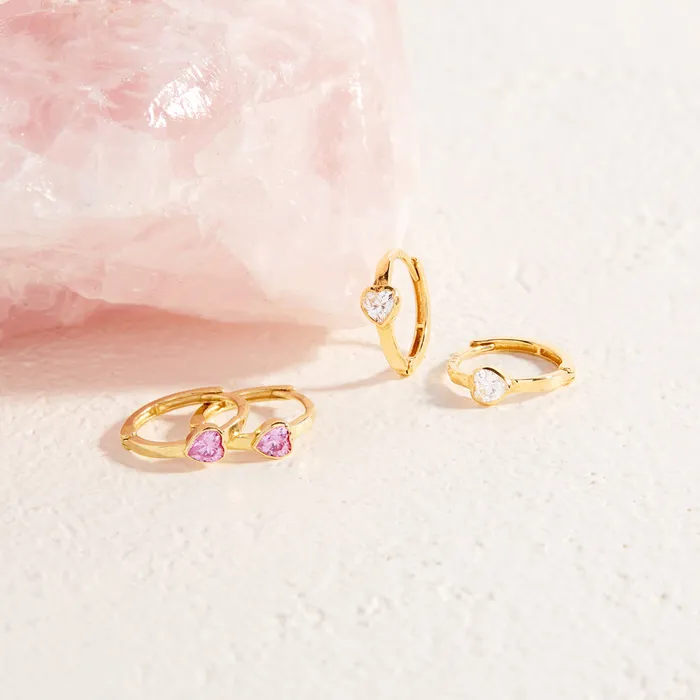 Kids Hoop Earrings Earrings 14k Gold Sparkling Heart Kids Childrens Girls Earrings Hoop