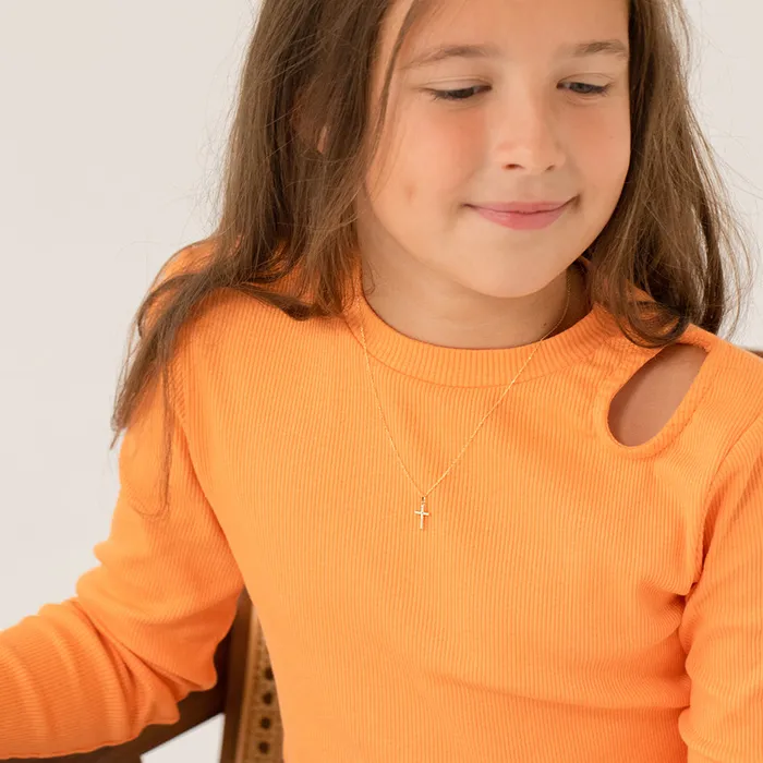 Kids Necklaces Pendants Necklaces 18k Gold Classic Stick Cross Baby Kids Teen PendantNecklace