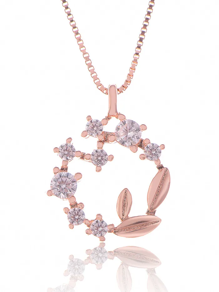 Necklaces Alilang Alilang Wreath Pendant Necklace S925 Sterling Silver Necklace Glitzy Rhinestone Zircon Leaf Necklace Valentines Day Anniversary Jewelry Gift for Women Mother Wife