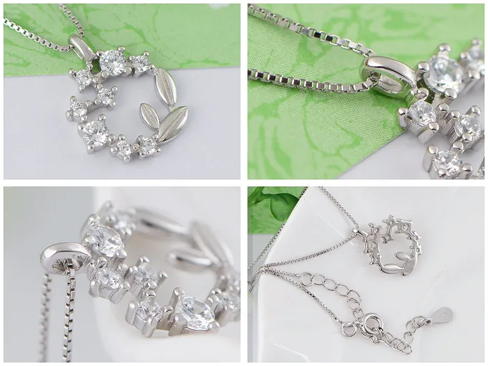Necklaces Alilang Alilang Wreath Pendant Necklace S925 Sterling Silver Necklace Glitzy Rhinestone Zircon Leaf Necklace Valentines Day Anniversary Jewelry Gift for Women Mother Wife