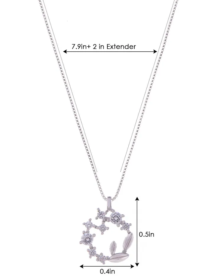 Necklaces Alilang Alilang Wreath Pendant Necklace S925 Sterling Silver Necklace Glitzy Rhinestone Zircon Leaf Necklace Valentines Day Anniversary Jewelry Gift for Women Mother Wife
