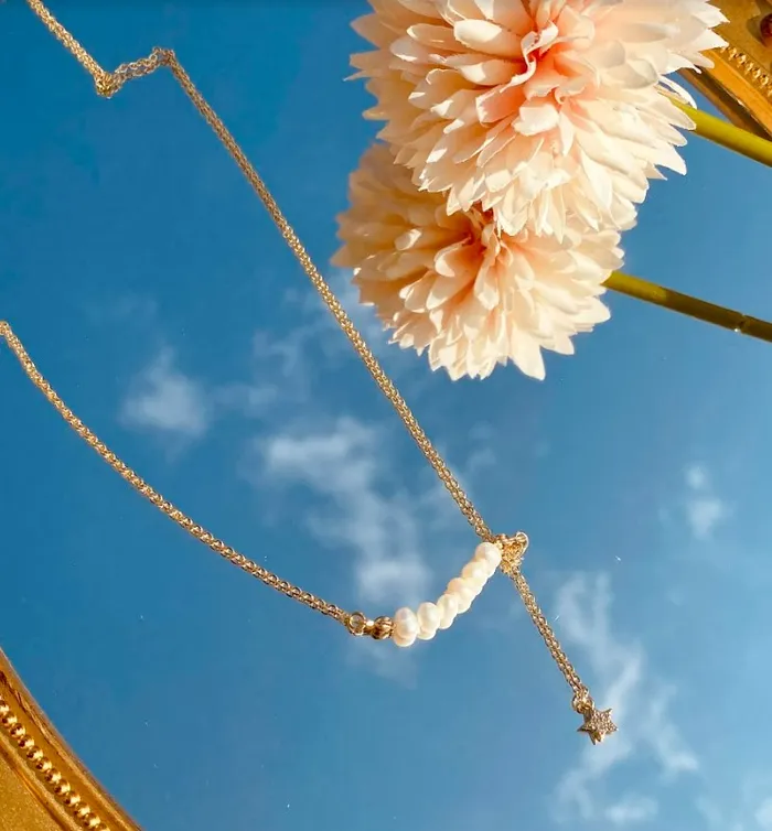 Necklaces Gold Pearl Line Necklace Refined by AnnaKaci