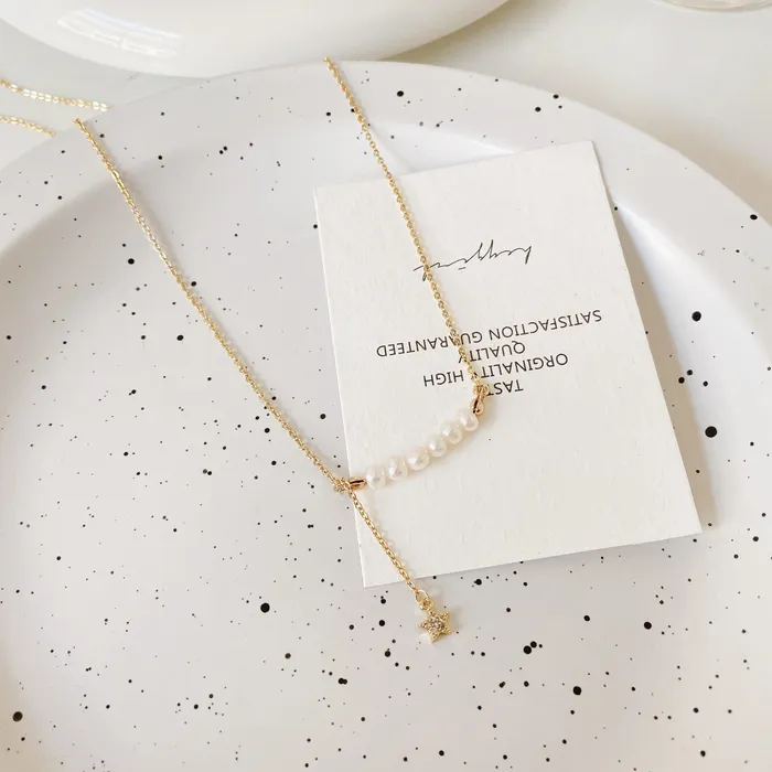 Necklaces Gold Pearl Line Necklace Refined by AnnaKaci Necklaces Gold Pearl Line Necklace Refined by AnnaKaci