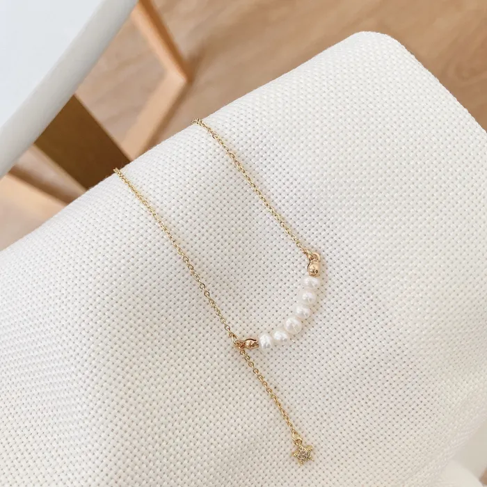 Necklaces Gold Pearl Line Necklace Refined by AnnaKaci Necklaces Gold Pearl Line Necklace Refined by AnnaKaci
