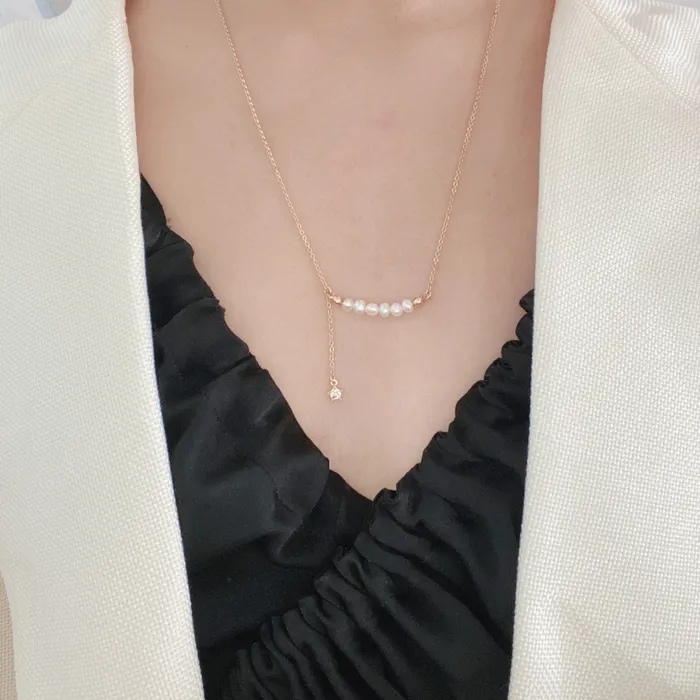 Necklaces Gold Pearl Line Necklace Refined by AnnaKaci Necklaces Gold Pearl Line Necklace Refined by AnnaKaci